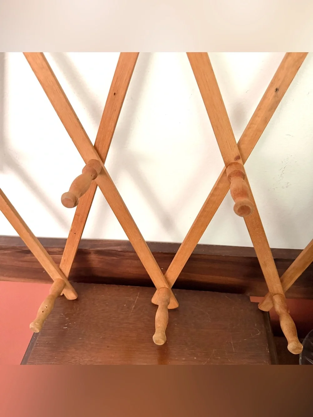 Vintage Accordion Rack Expanding Wooden Wall Hanger MCM Entryway Organizer 70s